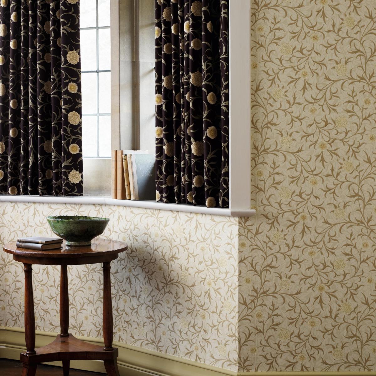 Scroll Floral Wallpaper 210363 by Morris & Co in Vellum Biscuit Roll – image 1