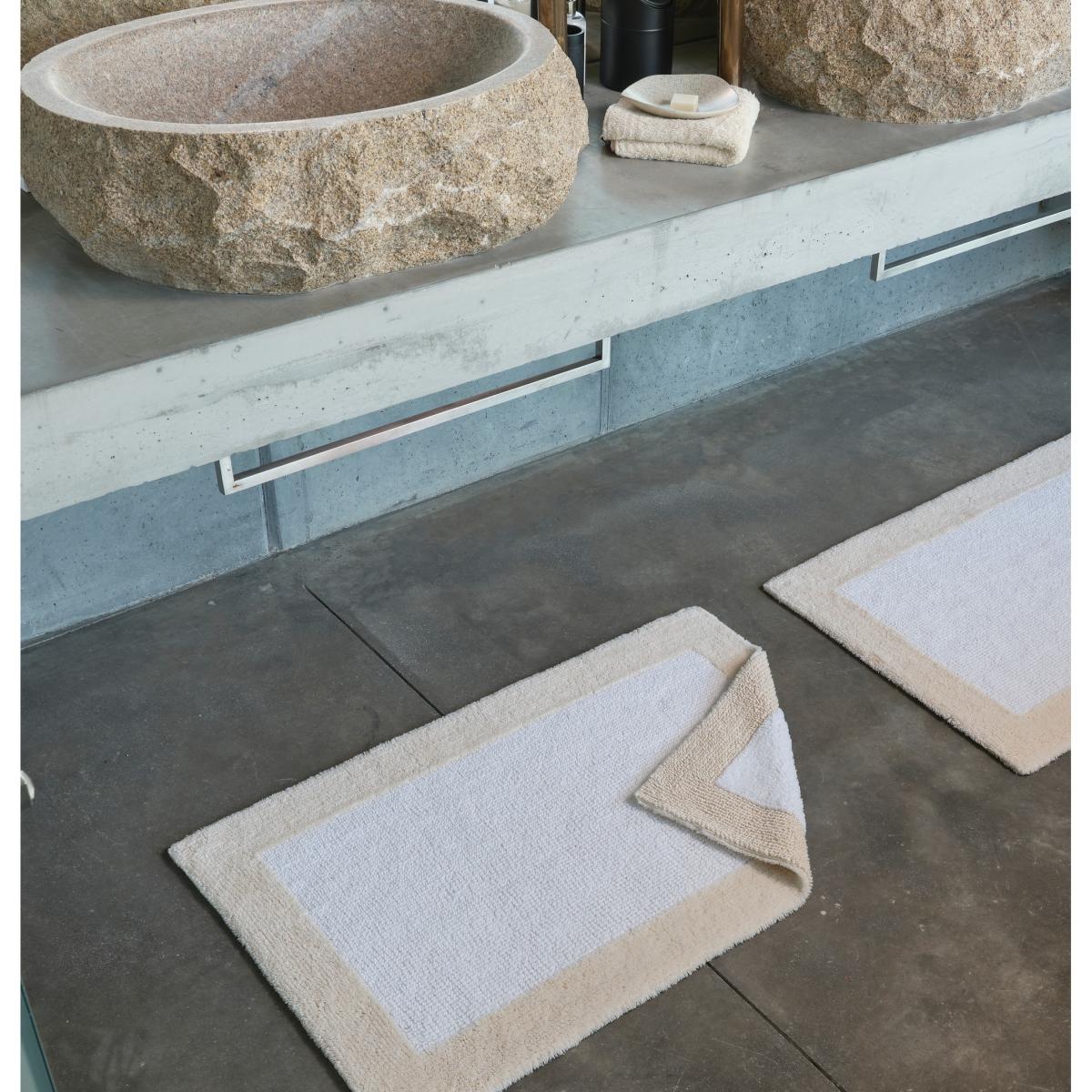 Luxury Origine Border Bath Mat by Designer Abyss & Habidecor in Ecru Beige&nbsp;70x120cm – image 2
