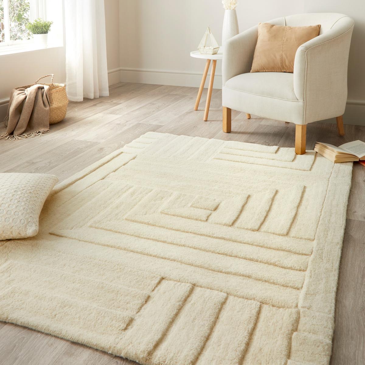 Maze Geometric Wool Rugs in Pristine Cream 120x170cm – image 1
