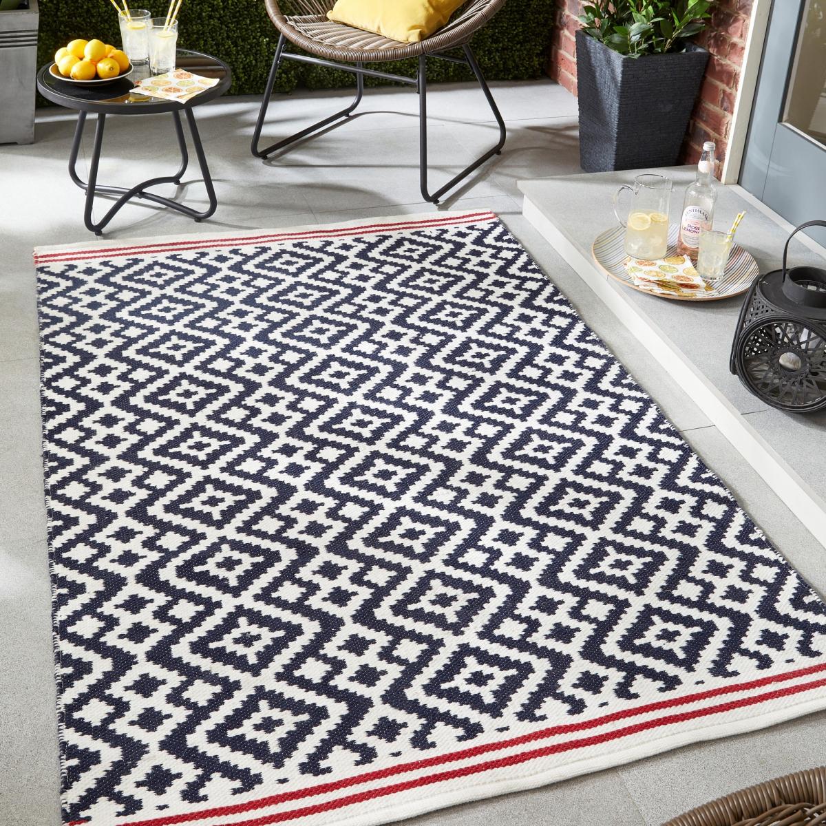 Aztec Geometric Outdoor Rugs in Navy Blue Red80x150cm – image 2