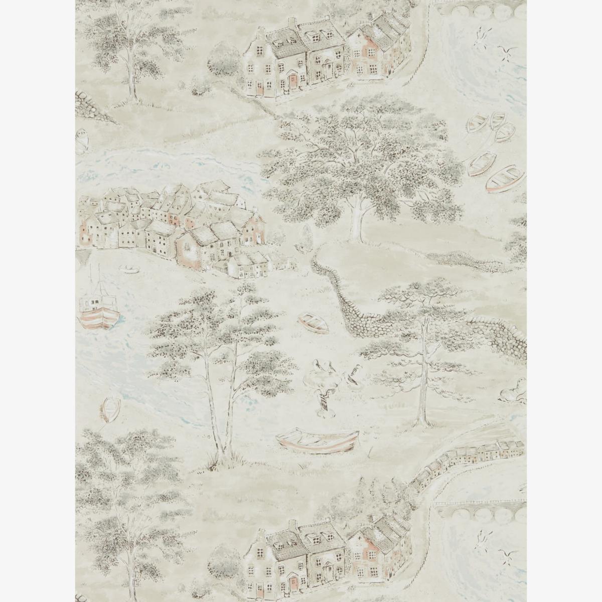 Sea Houses Wallpaper 216489 by Sanderson in Charcoal Linen White Roll