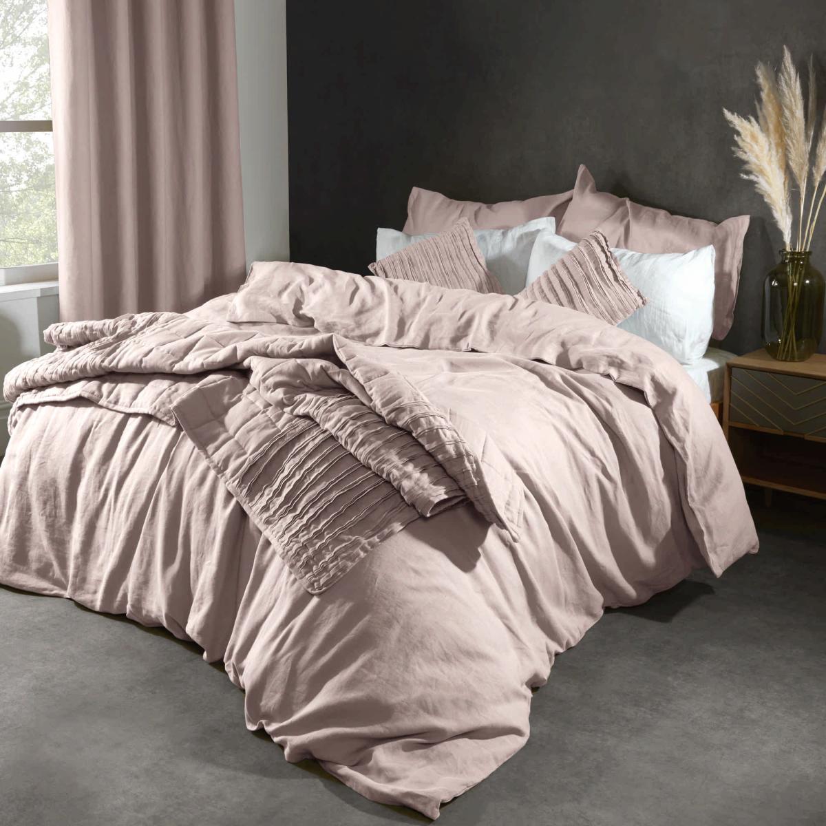 Lazy Linen Bedding Plain Mellow Pink Duvet Cover and Pillowcase 200x200cm – image 2