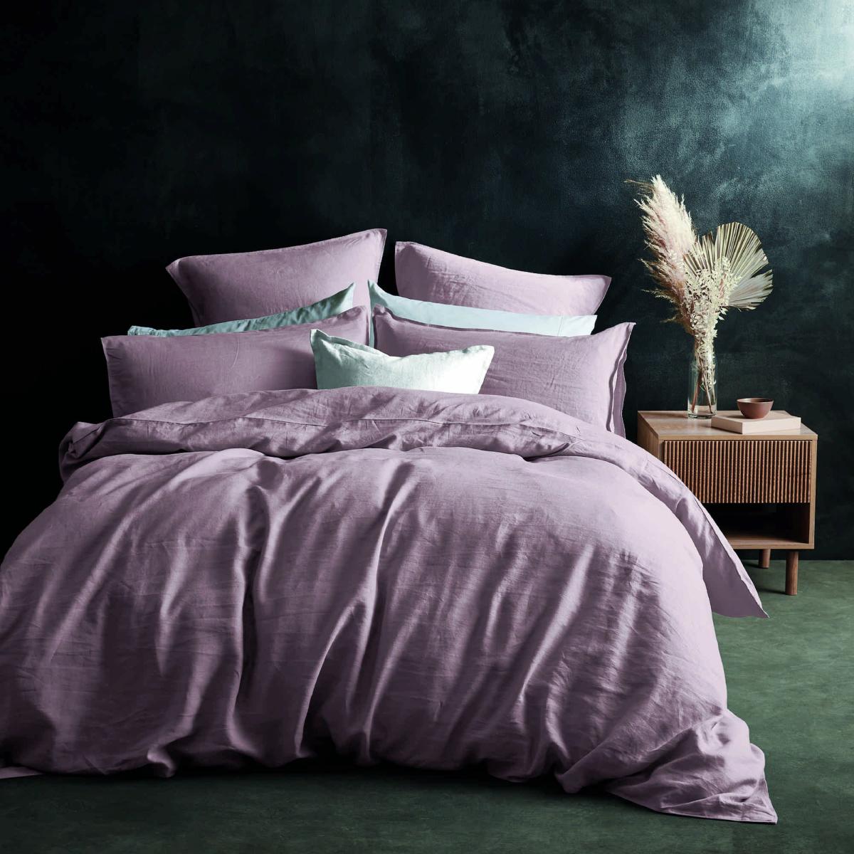 Lazy Linen Bedding Plain Mellow Pink Duvet Cover and Pillowcase 200x200cm – image 1