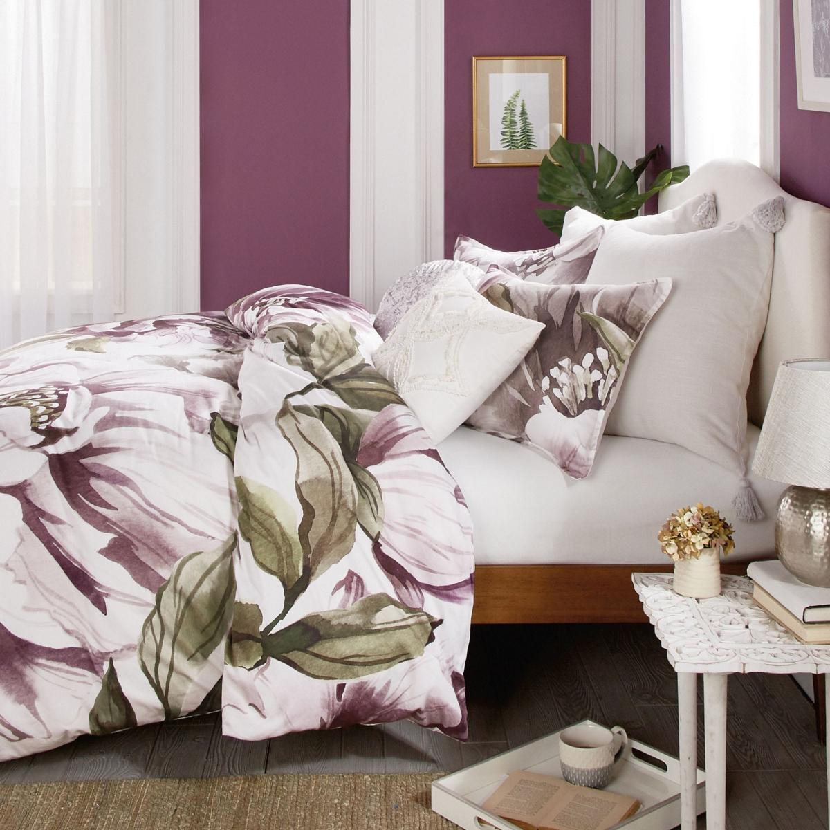 Peony Bloom Floral Bedding Duvet Cover and Pillowcase By Peri Home in Purple 200x200cm – image 2