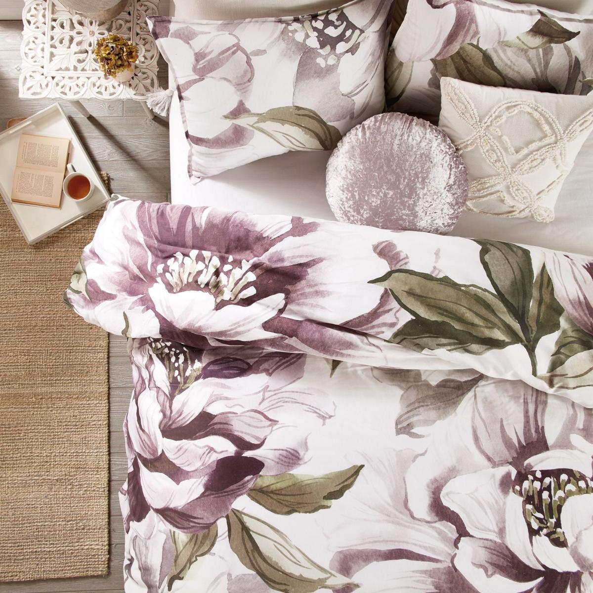 Peony Bloom Floral Bedding Duvet Cover and Pillowcase By Peri Home in Purple 200x200cm – image 3