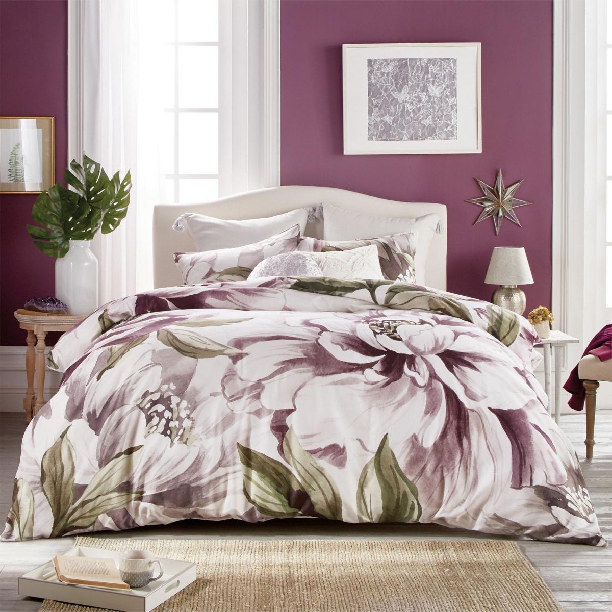 Peony Bloom Floral Bedding Duvet Cover and Pillowcase By Peri Home in Purple 200x200cm – image 1