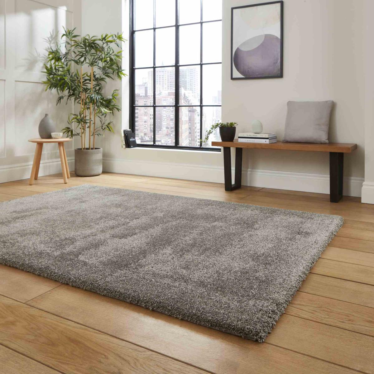 Deluxe Modern Plain Shaggy Rugs in Grey 160x230cm – image 2