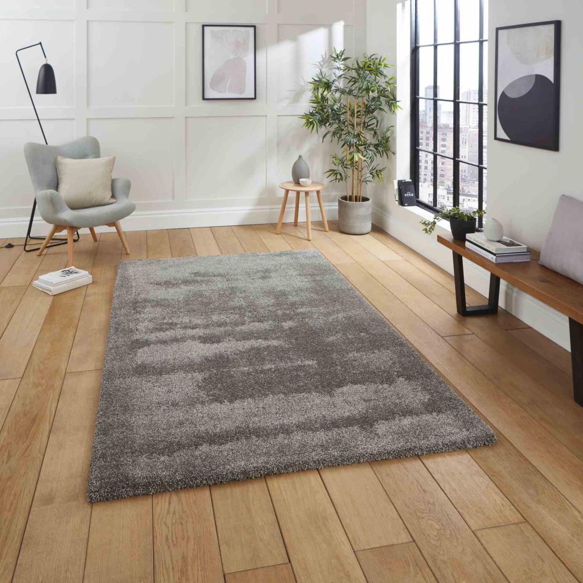 Deluxe Modern Plain Shaggy Rugs in Grey 160x230cm – image 1