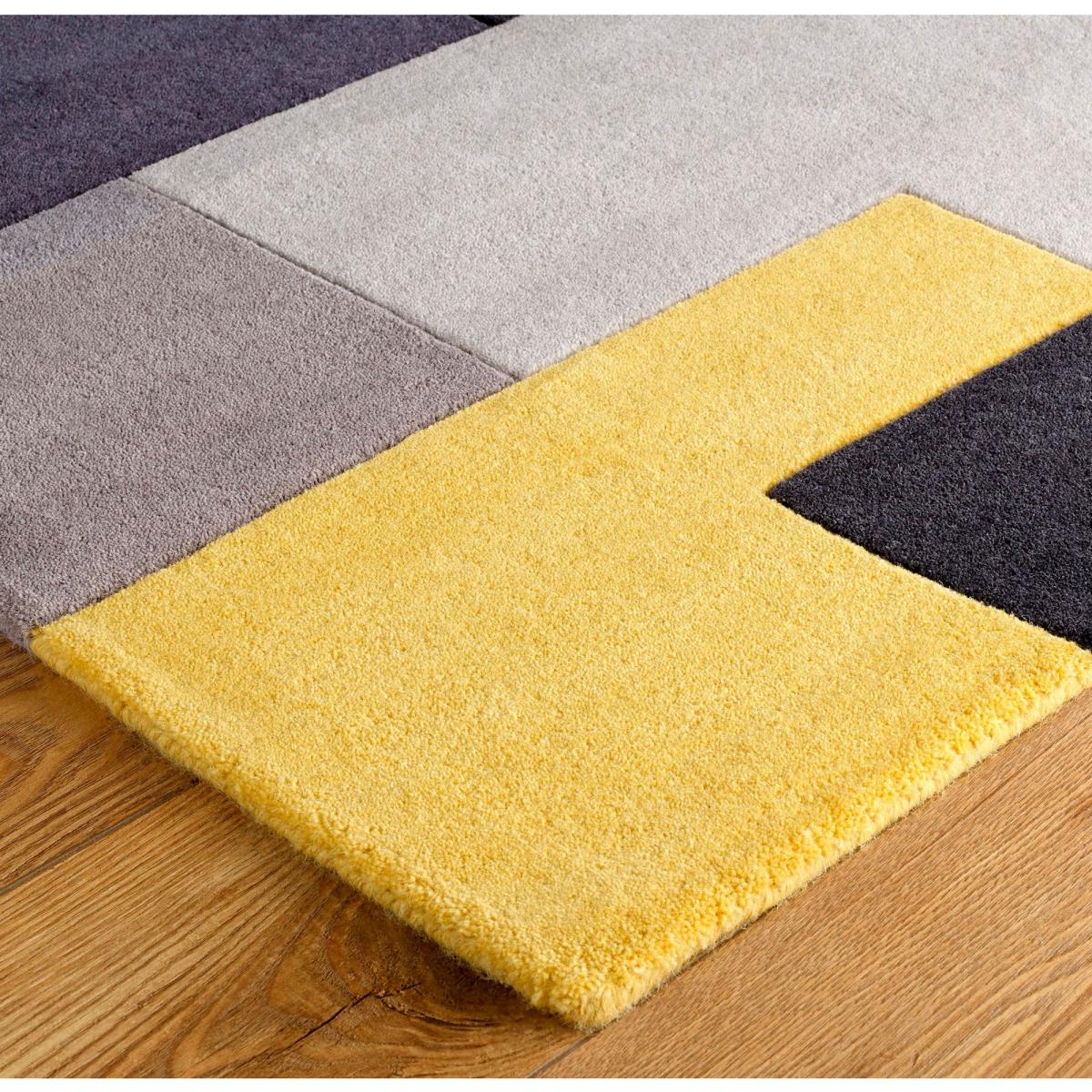 Modern Geometric Lexus Wool Hallway Runner Rugs in Yellow 60x230cm – image 2
