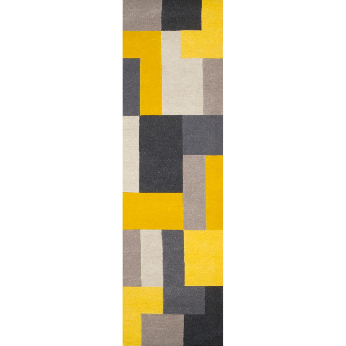 Modern Geometric Lexus Wool Hallway Runner Rugs in Yellow 60x230cm – image 4
