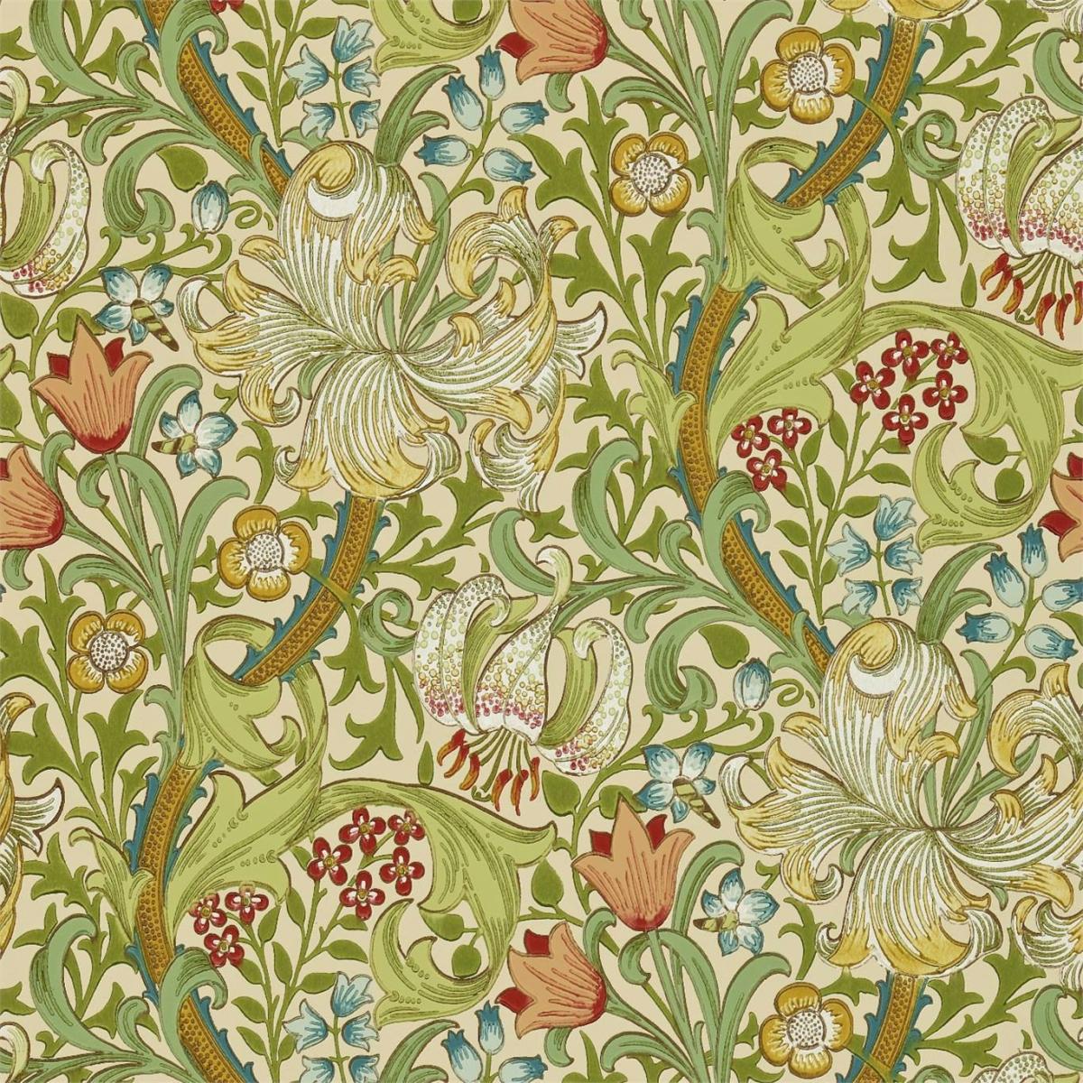 Golden Lily Wallpaper 216858 by Morris & Co in Pale Biscuit Roll