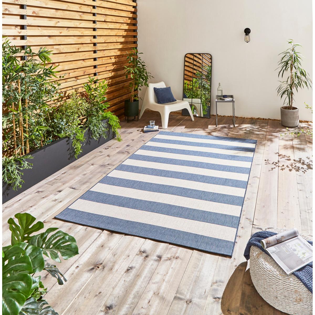 Santa Monica 48644 Indoor Outdoor Stripe Rug in Blue Light Beige&nbsp;160x230cm – image 2