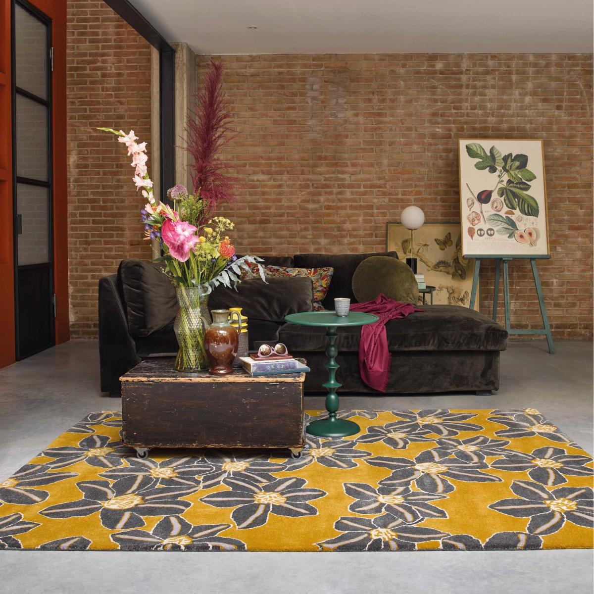 Zakouma Floral Wool Rugs 160606 by Ted Baker in Ochre Yellow – image 1