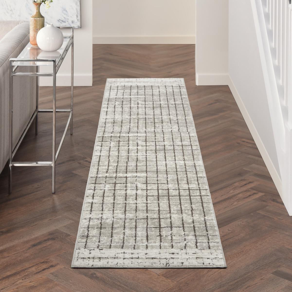 Quarry QUA13 Geometric Distressed Runner Rugs in Ivory Grey by Nourison – image 1