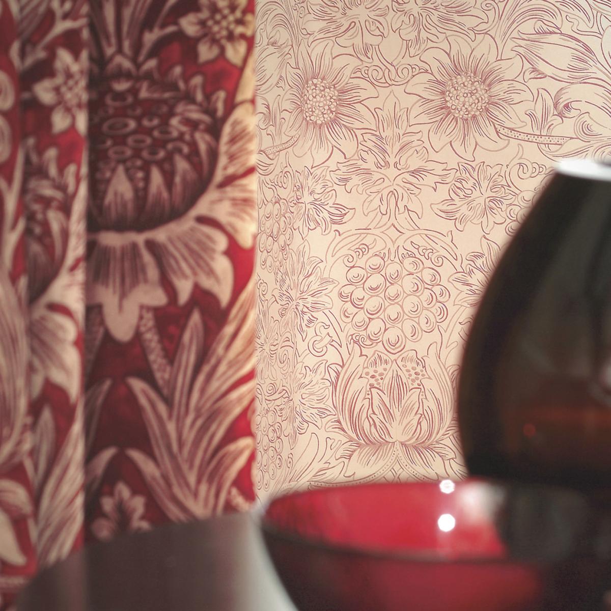 Sunflower Etch Wallpaper 101 by Morris & Co in Church Red Biscuit Roll – image 2