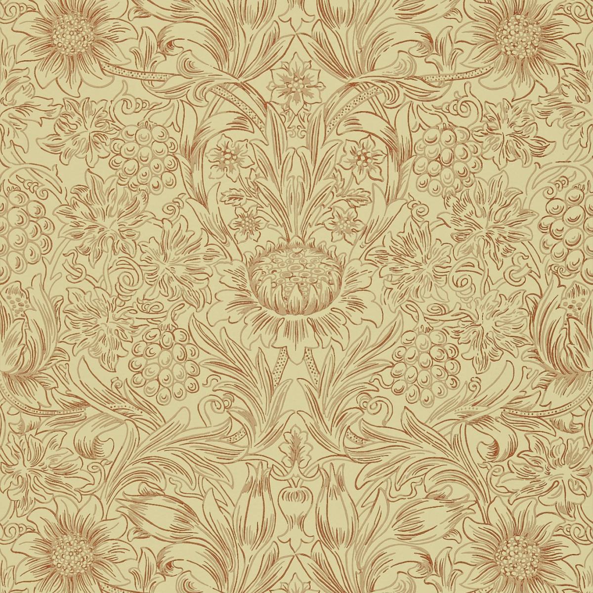 Sunflower Etch Wallpaper 101 by Morris & Co in Church Red Biscuit Roll – image 1