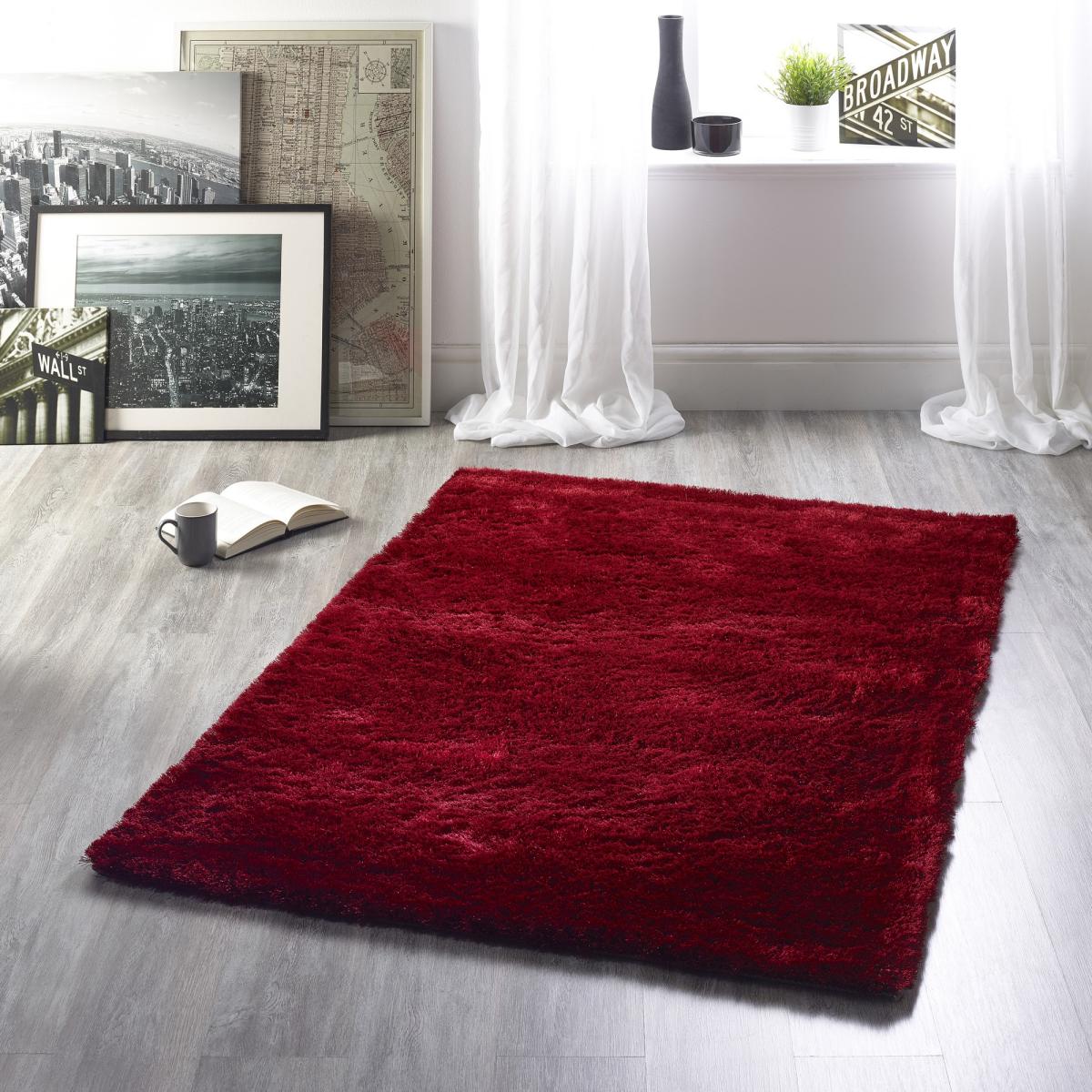Shimmer Shaggy Lustrous Rugs in Red 160x230cm – image 2