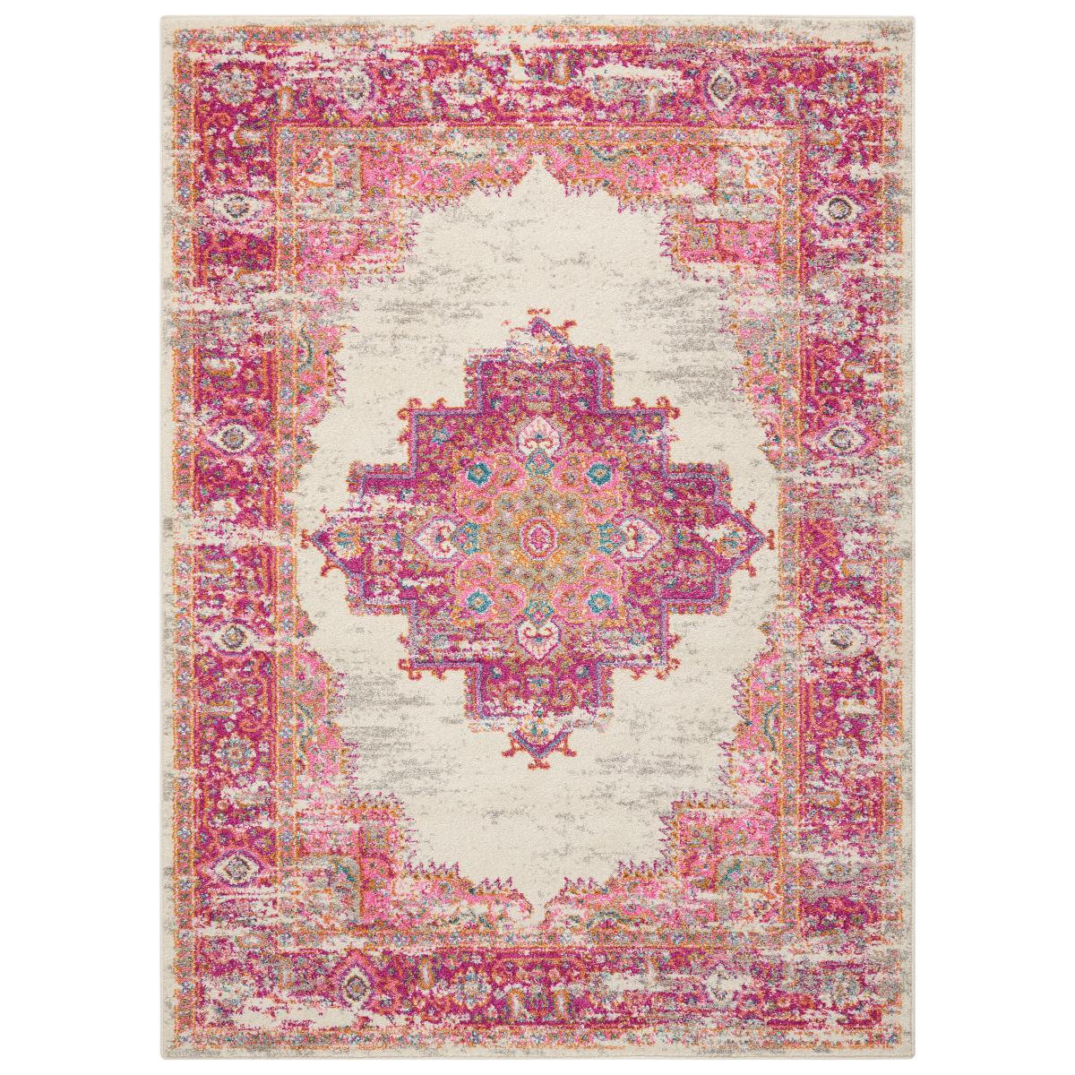 Passion Traditional Medallion Persian Rugs PSN03 in Ivory and Fuchsia 201x290cm – image 5