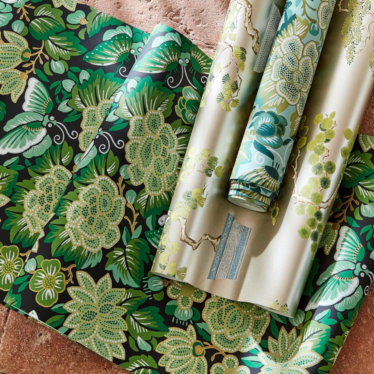 Amara Butterfly Wallpaper 217117 by Morris & Co in Emerald Ink Black Roll – image 2