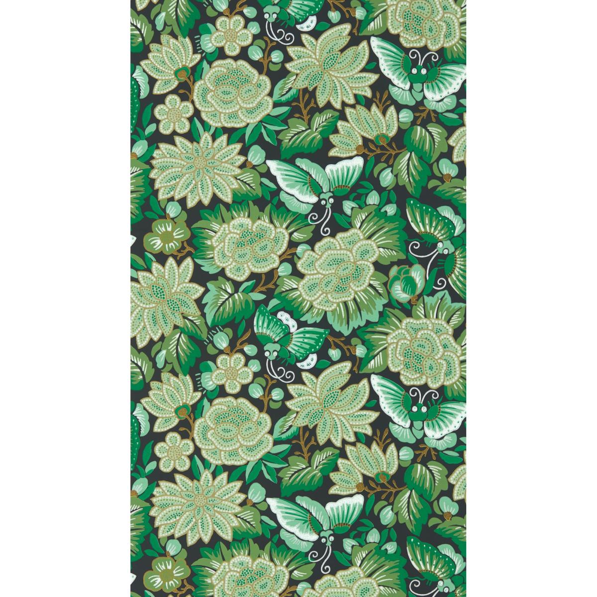 Amara Butterfly Wallpaper 217117 by Morris & Co in Emerald Ink Black Roll – image 1