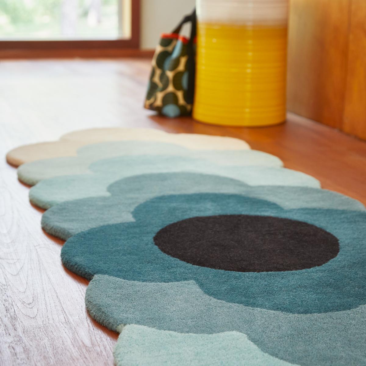Optical Flower Wool Rugs 061207 in Teal By Designer Orla Kiely – image 2