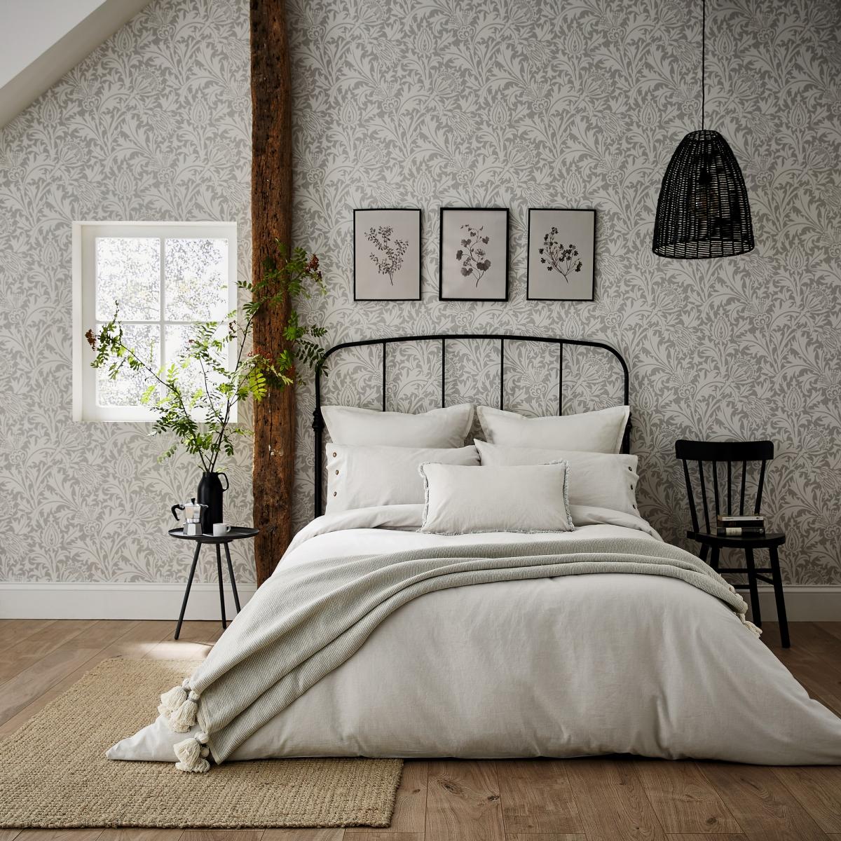 Pure Linen Cotton Plain Dye Bedding by Morris & Co in Silver Grey 65x65cm – image 2