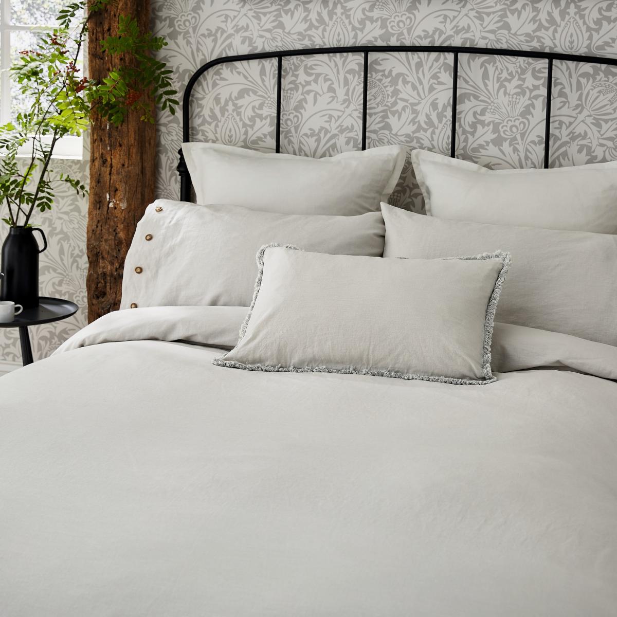 Pure Linen Cotton Plain Dye Bedding by Morris & Co in Silver Grey 65x65cm – image 3