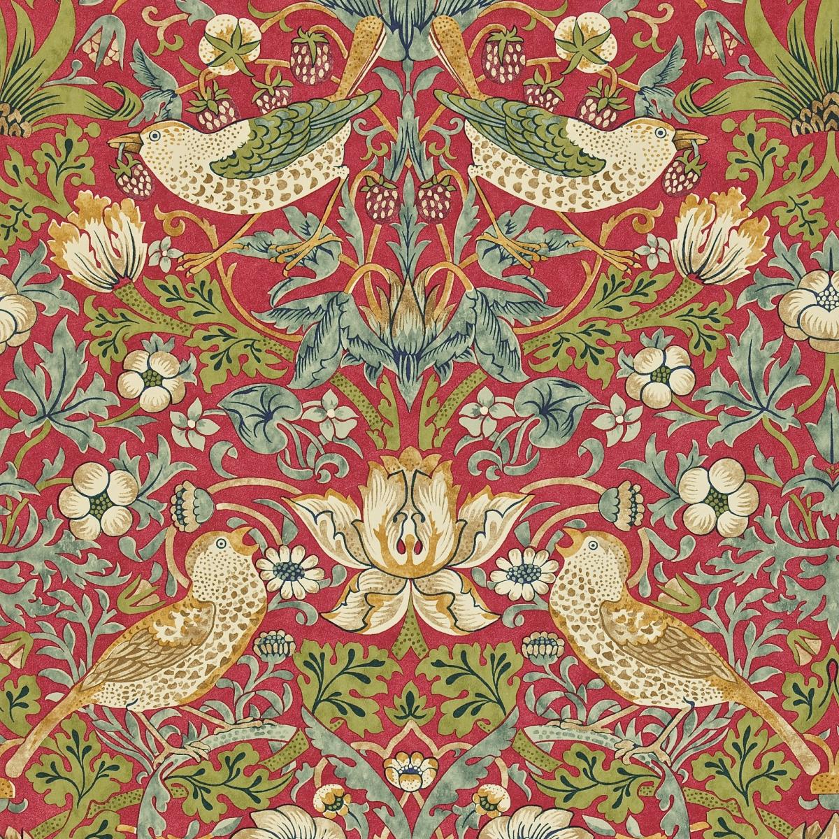 Strawberry Thief Wallpaper 212563 by Morris & Co in Crimson Slate Roll