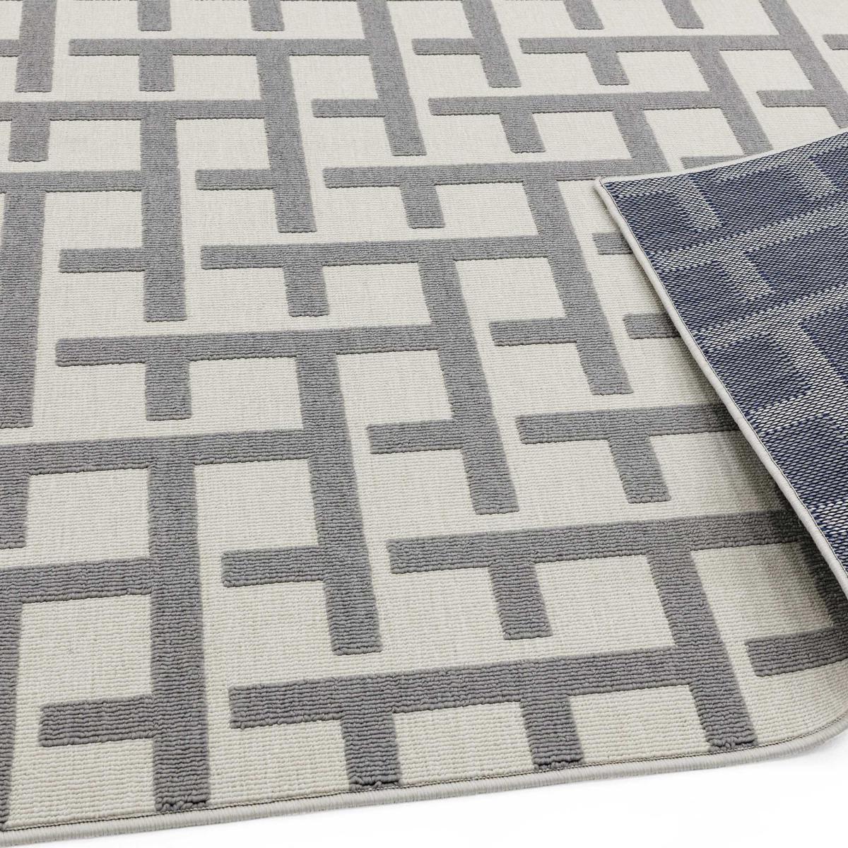 Antibes Grid Outdoor Rugs in AN03 White Grey – image 3