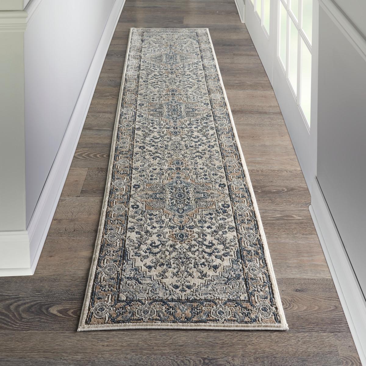 Quarry QUA05 Traditional Distressed Runner Rugs in Ivory Grey66x305cm – image 1