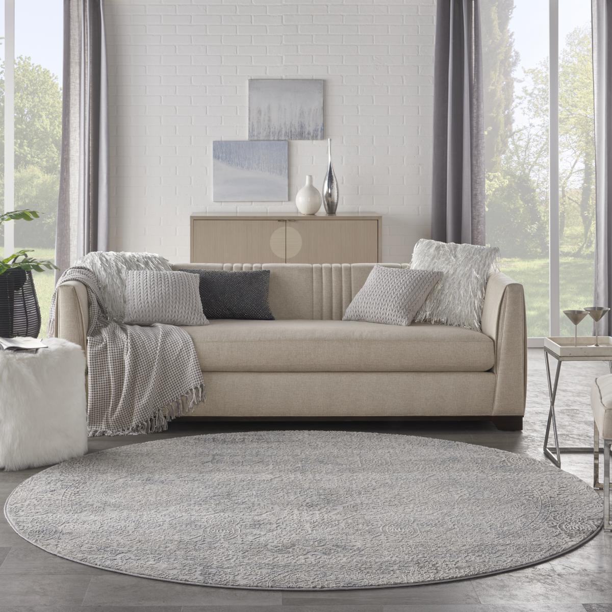 Rustic Textures RUS09 Abstract Circle Rugs in Ivory Light Blue 160x160cm – image 1