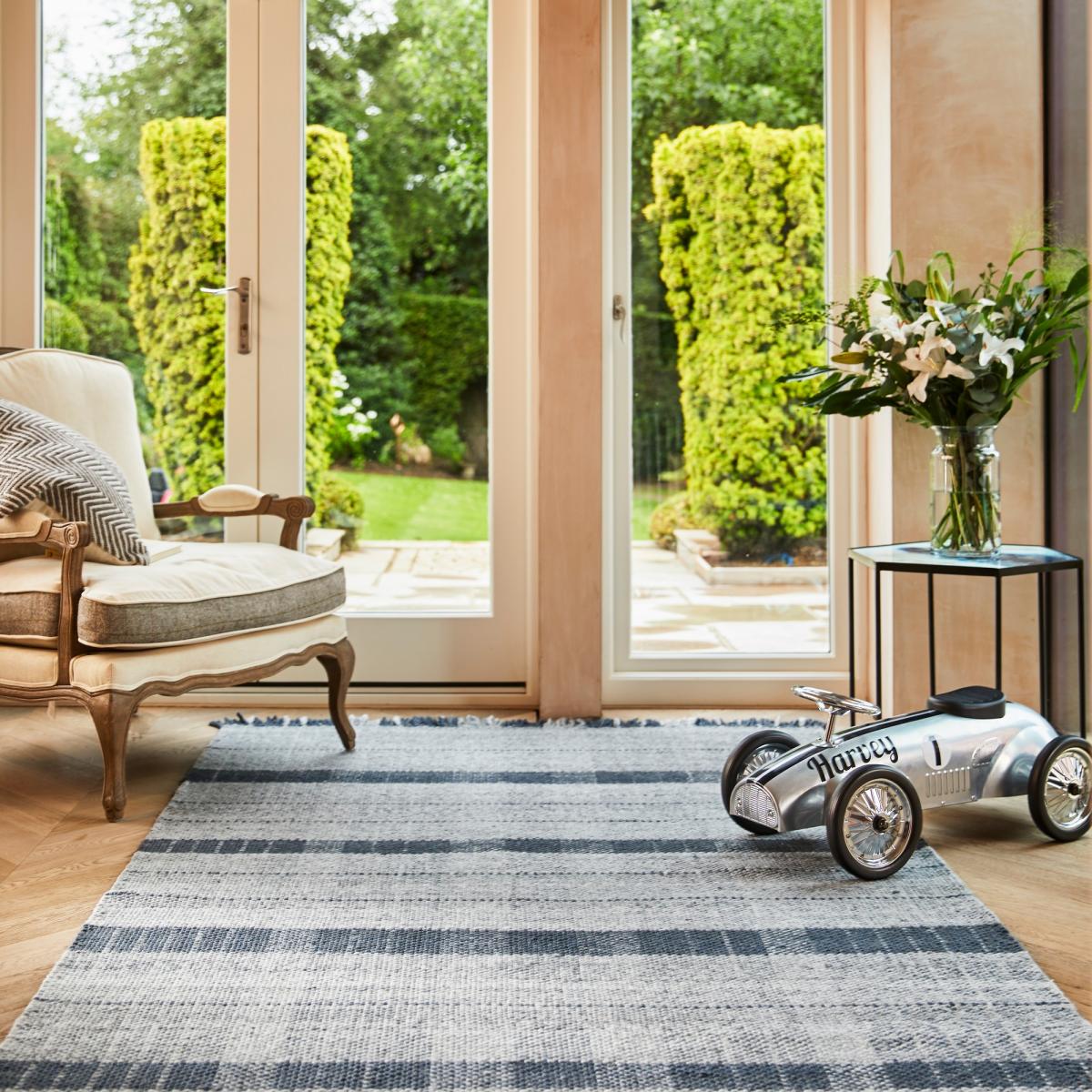 Highland Check Tartan Recycled Rugs in Navy Blue – image 2