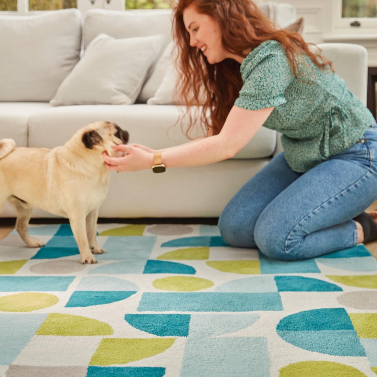 Bauhaus 3 Geometric Wool Rugs in Blue Multi – image 1