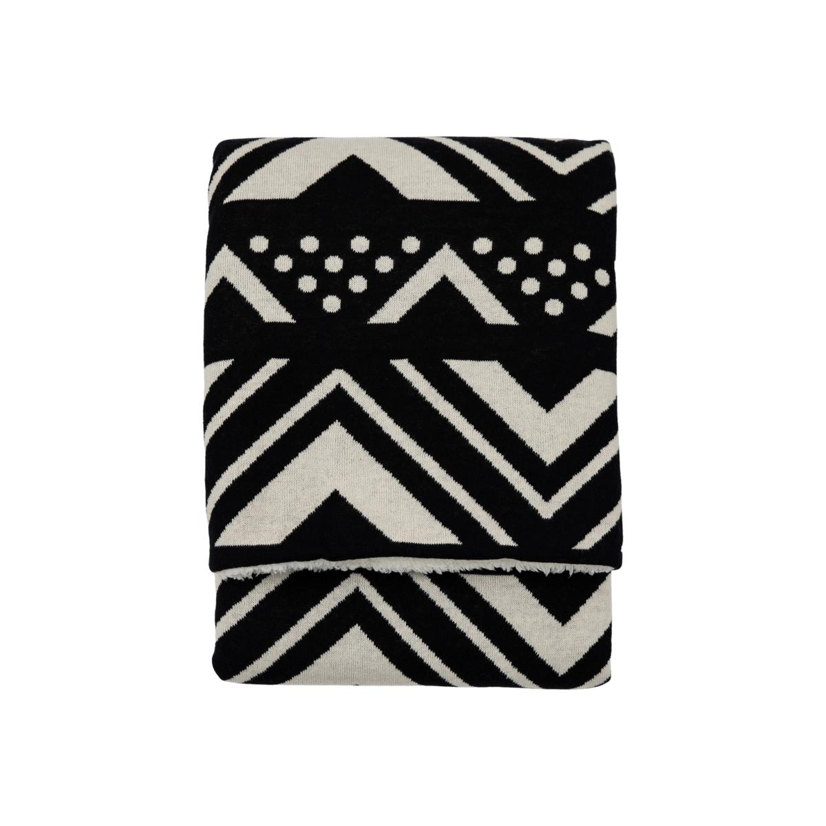 Lucas Abstract Knitted Throw in Black & Cream 130x170cm – image 1