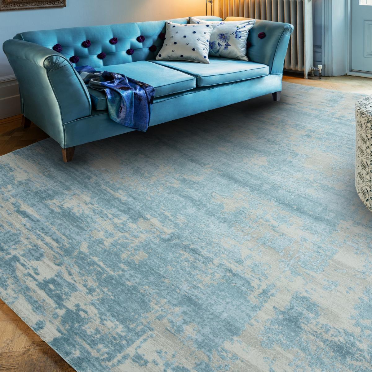 Astral Abstract Distressed Rugs in AS11 Blue – image 1
