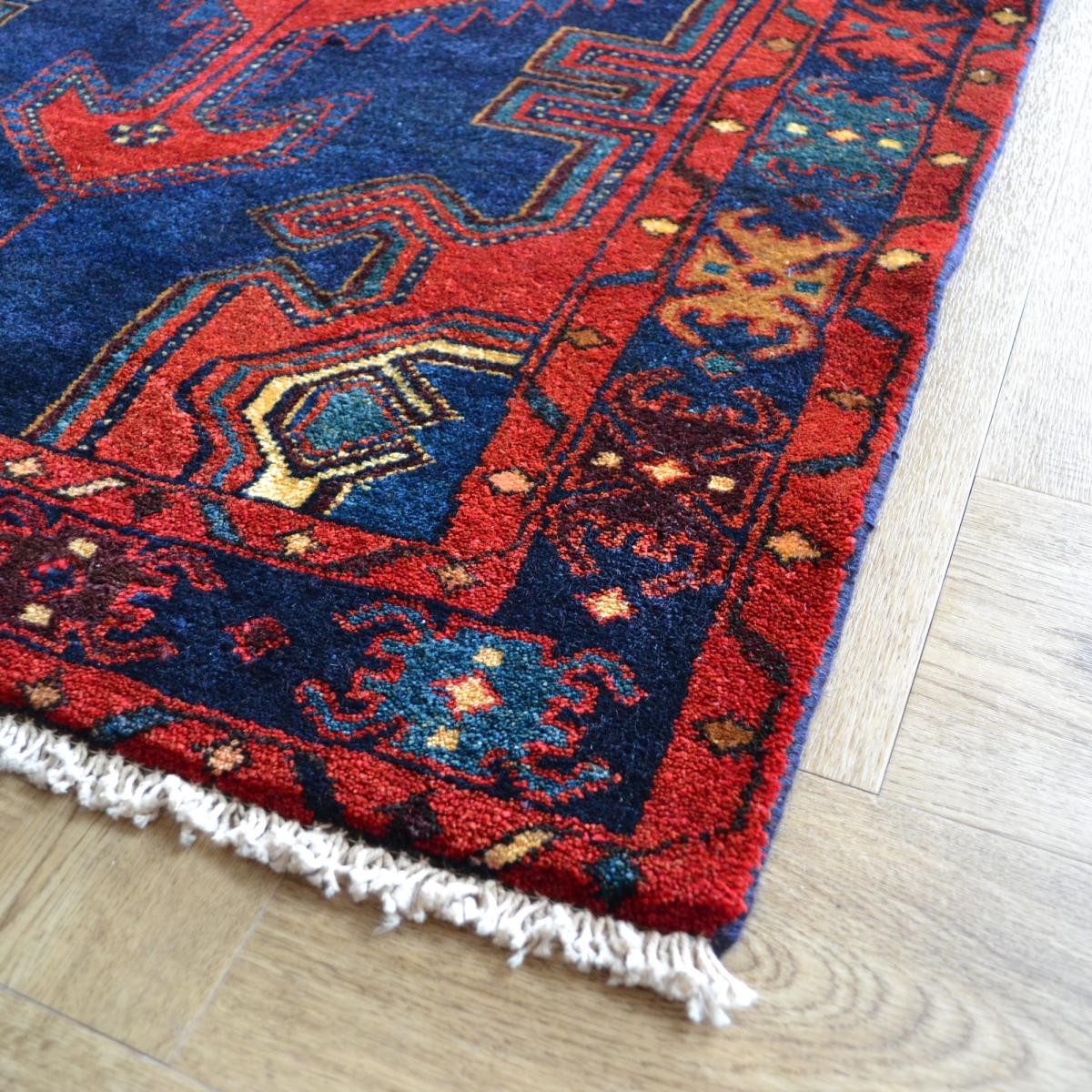 Hamadan 17202 Traditional Hand Knotted Wool Runner Rug in Red and Blue 314x105cm – image 4