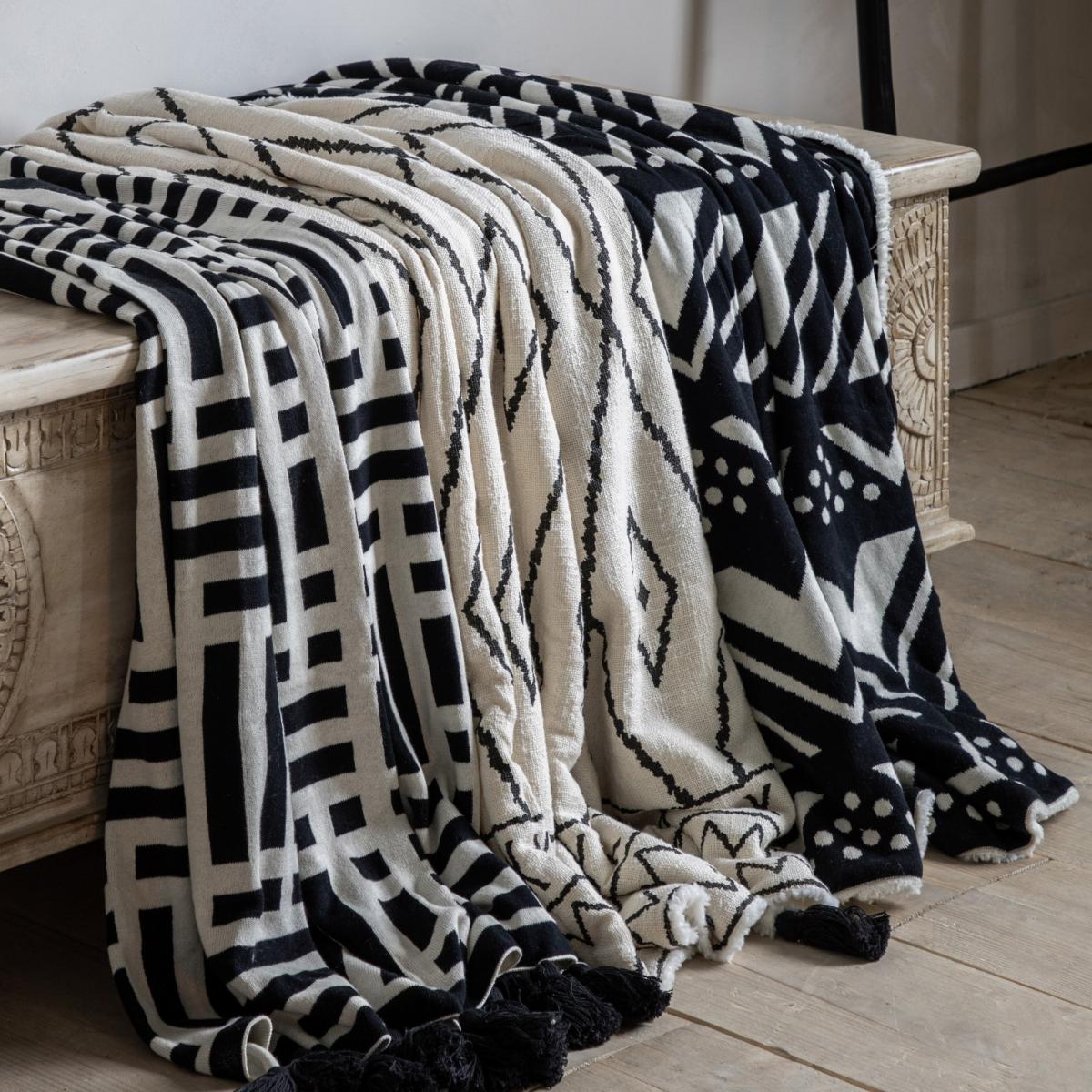 Abstract Cotton Sherpa Boho Throw in Natural 130x170cm – image 5