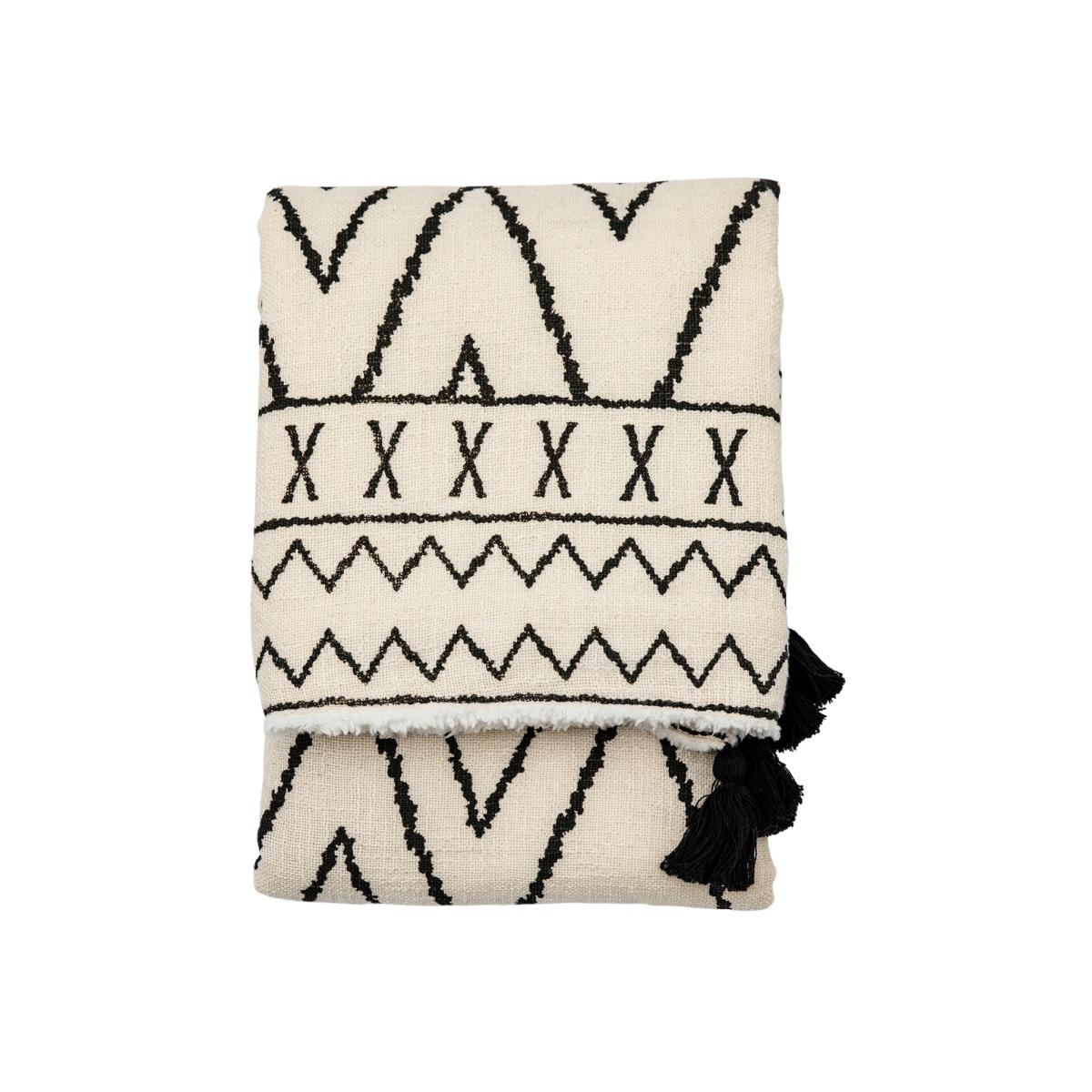 Abstract Cotton Sherpa Boho Throw in Natural 130x170cm – image 1