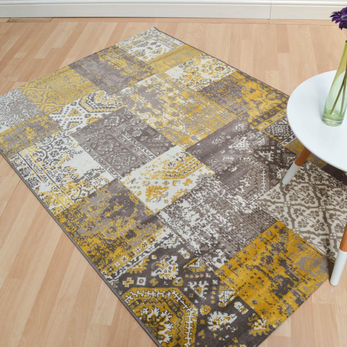 Revive Traditional Patchwork Rugs RE06 in Ochre Yellow&nbsp;120x170cm – image 5