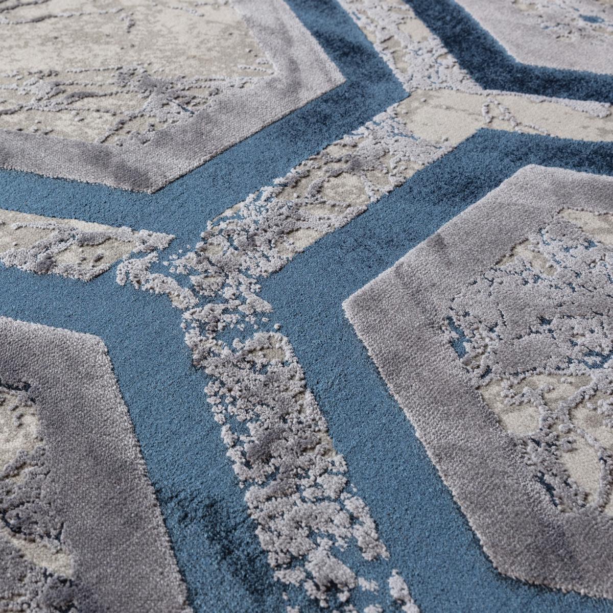 Aurora Hexagon AU19 Geometric Marble Rugs in Blue – image 2