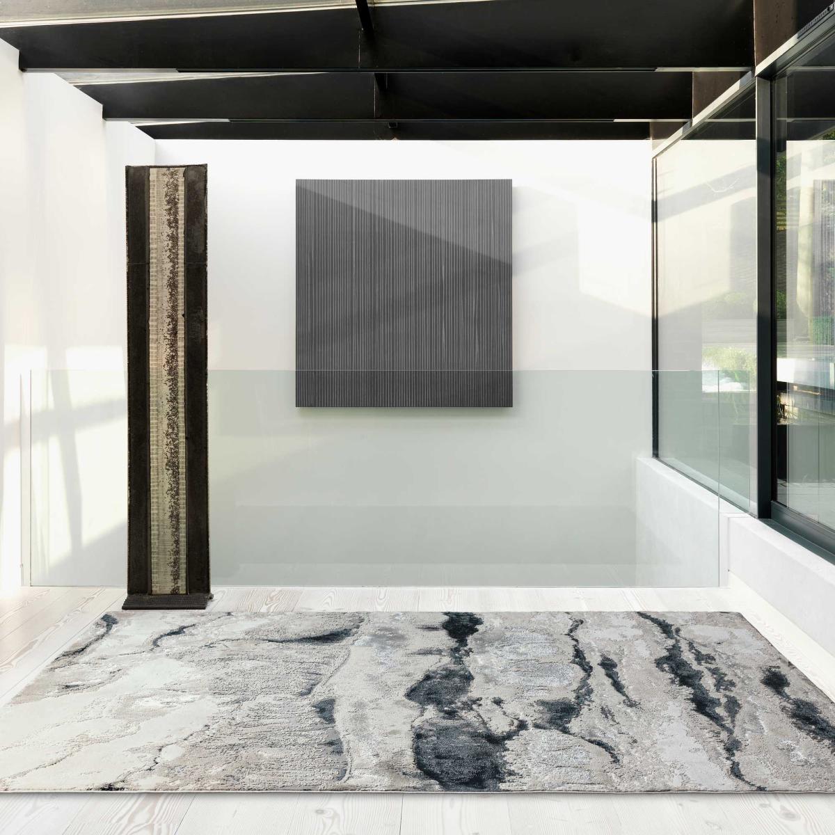 Aurora Quartz AU05 Marble Rugs in Metallic Silver Grey – image 2