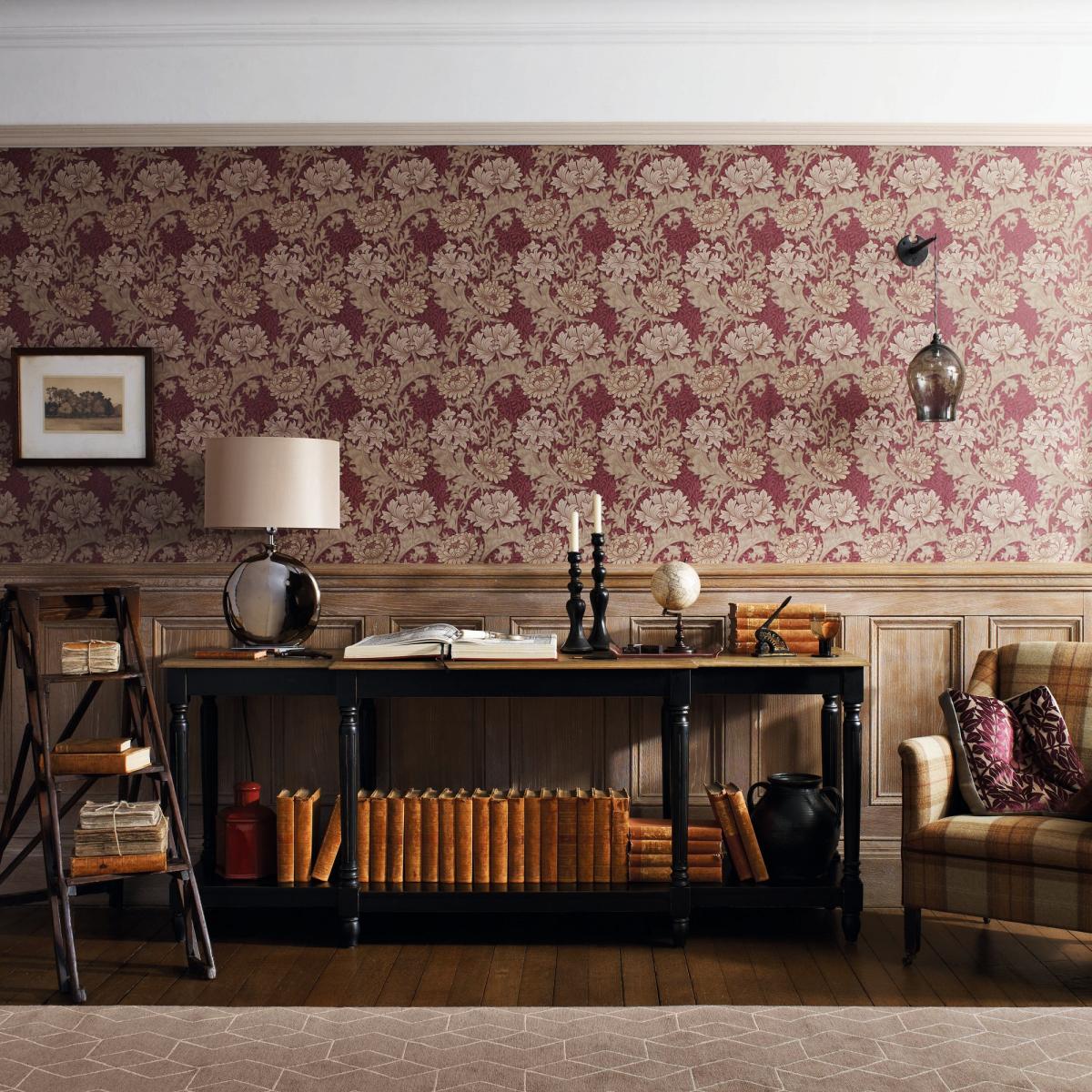 Chrysanthemum Wallpaper 212548 by Morris & Co in Wine Red Roll – image 2