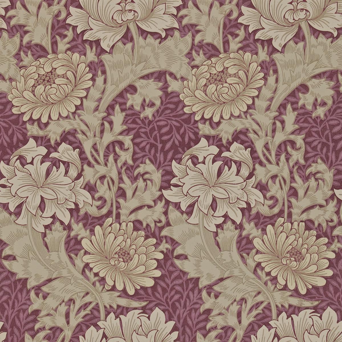 Chrysanthemum Wallpaper 212548 by Morris & Co in Wine Red Roll – image 3