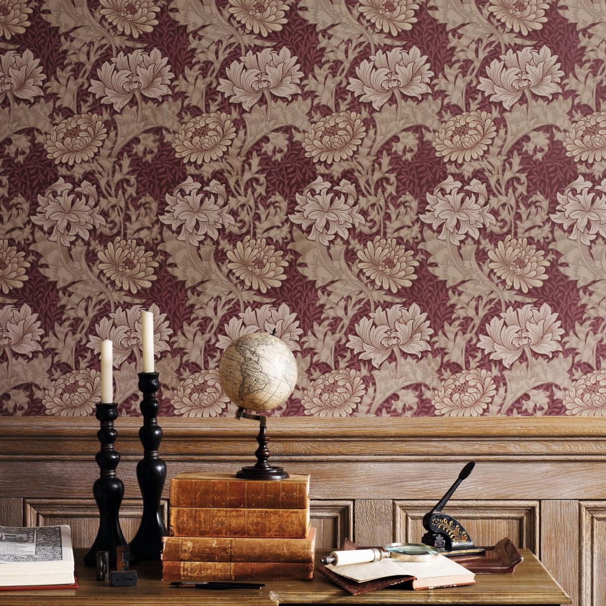 Chrysanthemum Wallpaper 212548 by Morris & Co in Wine Red Roll – image 1
