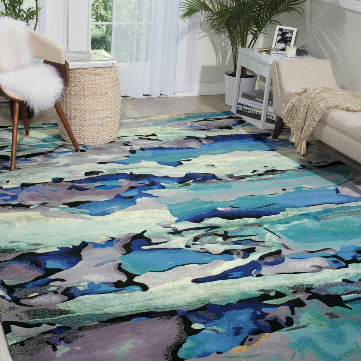Prismatic Modern Abstract Rugs PRS04 by Nourison in Seaglass Blue Green 297x419cm – image 4