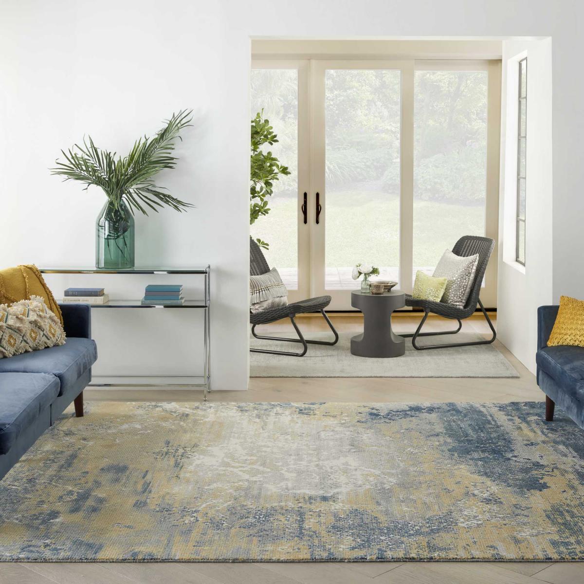 Twilight Abstract Wool Rugs TWI22 in Navy Blue & Gold – image 2