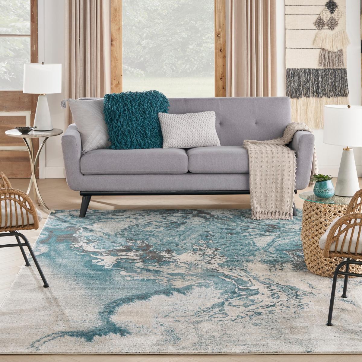 Maxell Modern Abstract Rugs MAE08 by Nourison in Ivory Teal160x221cm – image 2
