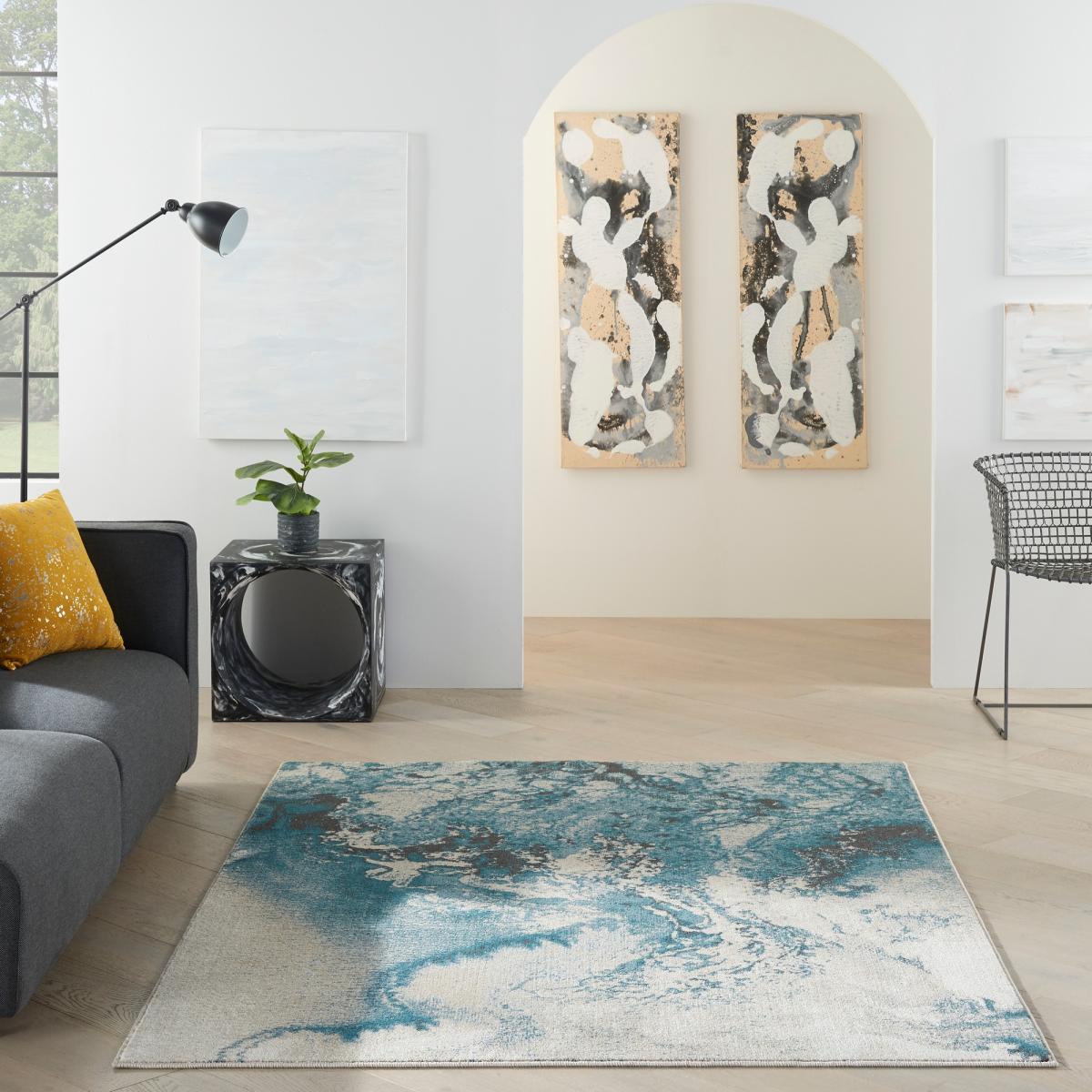 Maxell Modern Abstract Rugs MAE08 by Nourison in Ivory Teal160x221cm – image 3