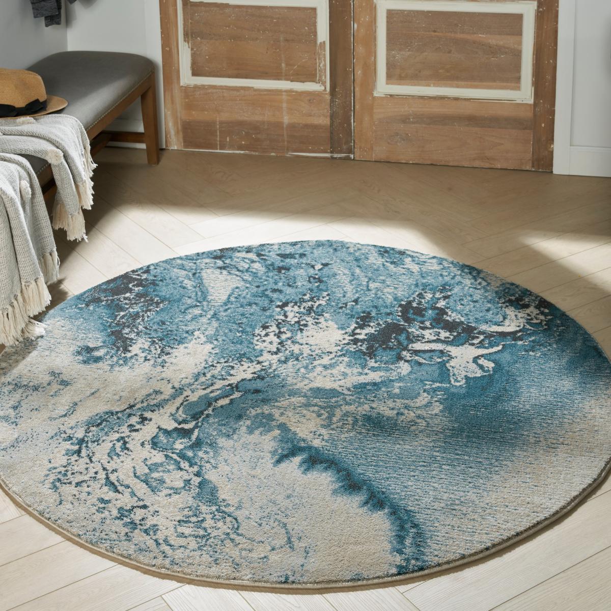 Maxell Abstract Circle Rugs MAE08 by Nourison in Ivory Teal160x160cm – image 2
