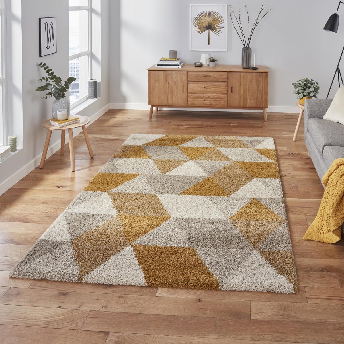Royal Nomadic 7611 Geometric Rugs in Beige Ochre Yellow 200x290cm – image 1